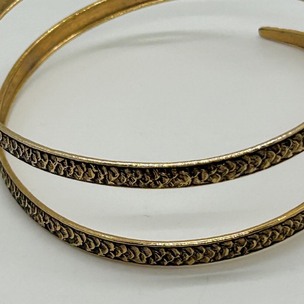 Vintage Snake Bracelet Egyptian Style Gold Tone Armlet With Chased Metal, Enamel - Picture 5 of 13
